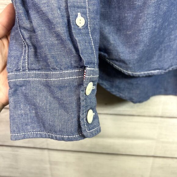 Burkman Bros Denim Chambray Long Sleeve Button Down Shirt Size M Linen Blend - Picture 4 of 9